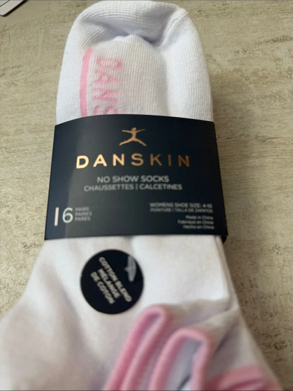 Danskin No-Show Athletic Socks in White, Pink, grey colors with trim